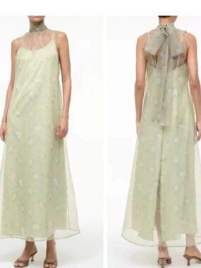 STAUD Albee Maxi Dress Gown in Botanical Moss Green